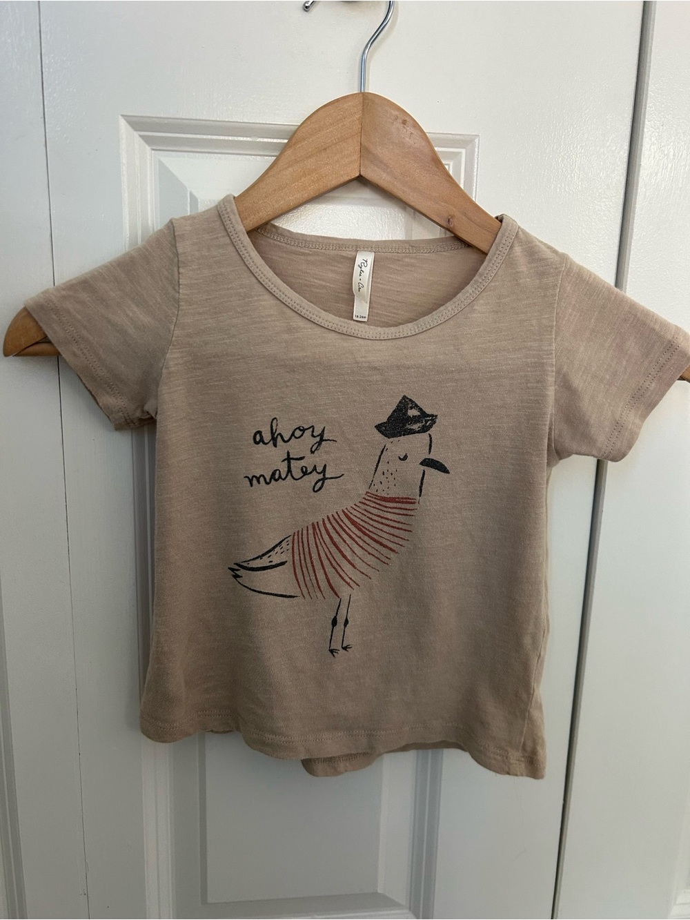 Rylee + Cru Beige Ahoy Matey Bird Seagull Graphic Short Sleeve Cotton Tee 18-24M